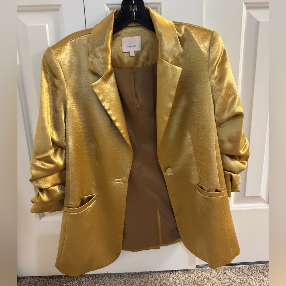 cinq a sept Metallic Gold Single-Button Blazer